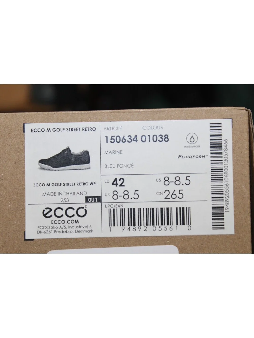 NEW ECCO Golf Street Retro Men's 8-8.5 Leather Waterproof Golf Shoe / Blue